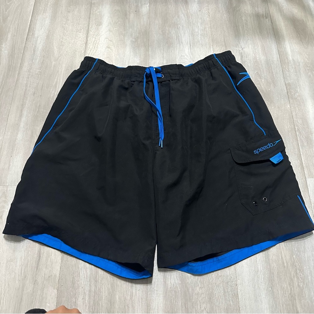 Speedo Black Blue Mens Swim Shorts Sz XL